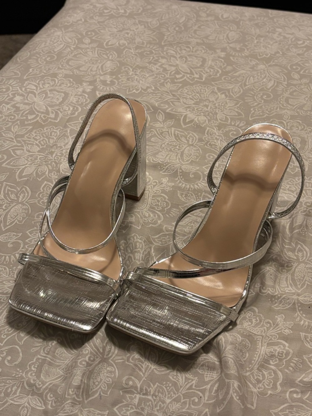 Silver Strappy Block Heel Sandals - Women's Dress Shoes